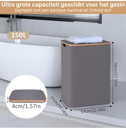 DnA® Wasmand 2 Vakken - Wasmand - Wassorteerder - Grijs - 40cm x 20cm x 60cm — thumbnail 5