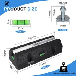Warmtepomp Voetstukken - Trillingsdempers Rubber - Stabiele Montage - Inclusief Waterpas - 450 mm Lengte - Zwart — thumbnail 2