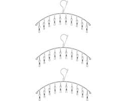 Stainless Steel Laundry Drying Rack - 3 Pack with 10 Clips for Sock, Underwear, and Small Items