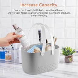 JGS Premium - Draagbare Douchemand met Ventilatiegaten - Kunststof Opbergmand - Grote Capaciteit - Handgrepen - Grijs. — thumbnail 3