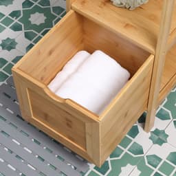 Kleankin badkamerkast hoge kast van bamboe met 3 planken en 2 lades - anti-kantelvoorziening - multifunctionele zijkast voor de badkamer — thumbnail 2