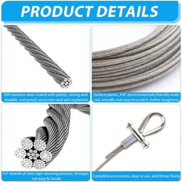 SnelShoppen - 15 m RVS Kabel 2 mm met Aluminium Sleeves, Kabelklemmen en M2 Kabel, Geïsoleerd voor Klimhulp, Waslijn, Klimplant Rope, Buiten, Tuin — thumbnail 5