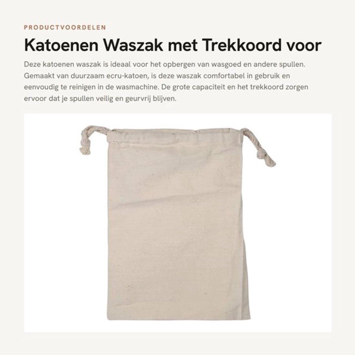 Waszak Grote Capaciteit - Katoenen Waszak - Heavy Duty - Trekkoord - Opslag - Ecru Katoen - Machinewasbaar - Wasmand — afbeelding 1