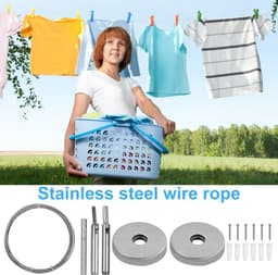 Dailygoods- Waslijn 5m - Wanddroogrek - Roestvrij Staal - Hoog Draagvermogen 20kg - Slijtvaste Staaldraad - Eenvoudig te Installeren - Drooglijn — thumbnail 3
