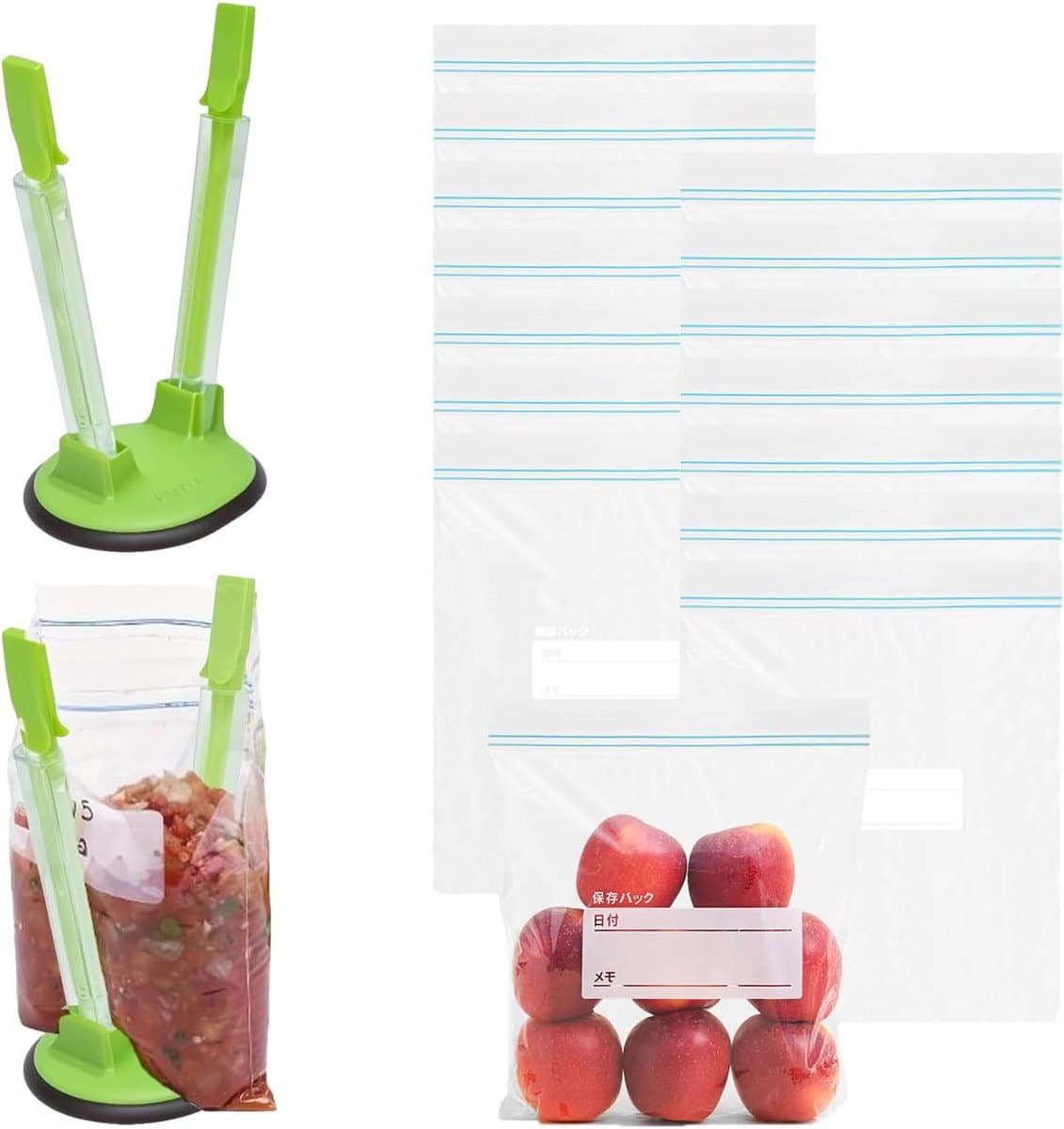 Zak Houders - Snelsluit Zakken - Handsfree Vullen - Verstelbare Opening - 2 Stuks - Grijs — afbeelding 1