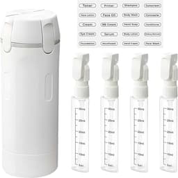 4-in-1 navulbare reisdispenserflessen, reisflessen om te vullen, reisdispenser met schaal en etiket, herbruikbare reisgadgets, dispenserflessen voor shampoo, lotion, douchegel, spoeling (wit) — thumbnail 2