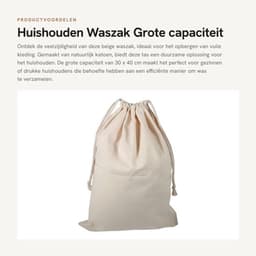 Waszak Grote Capaciteit - Katoenen Waszakken - Waszak met Trekkoord - Eco-vriendelijk - 30 x 40 cm - Beschermt tegen Geur - Opbergtas — thumbnail 1