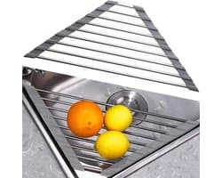 Triangulaire RVS Afwasrek voor de Gootsteen - Oprolbaar Droogrek voor Groenten, Fruit en Borden (Grijs)