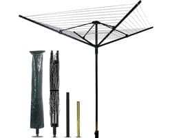 Droogmolen Buiten - Wasrek Tuin - Kleding Drogen - Grote Capaciteit 50m - Voorgemonteerd - Zwart
