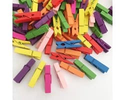 Houten Wasknijpers - Knutselclips Mini - Decoratie en Knutselen - Natuurlijke Kleuren - 100 stuks - Willekeurig