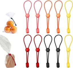 Set van 10 clips voor het sluiten van voedselzakken, elastische en verstelbare klemmen van rubber en kunststof, herbruikbaar, voor broodzakken, noedels en diepvrieszakken, 5 verschillende kleuren (13 — thumbnail 1