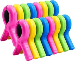 16 stuks handdoekklemmen voor strandligstoelen, wasknijpers, groot, in 4 kleuren, winddichte klemmen voor strandligstoelen, ligstoelen, beddengoed, tapijten en kleding — thumbnail 1