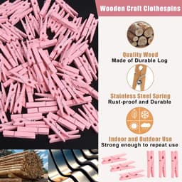 Houten Knijpers - Kledingknijpers Decoratie - Ambachten Foto's - Natuurlijk Hout - 100 Stuks - Baby Roze — thumbnail 5