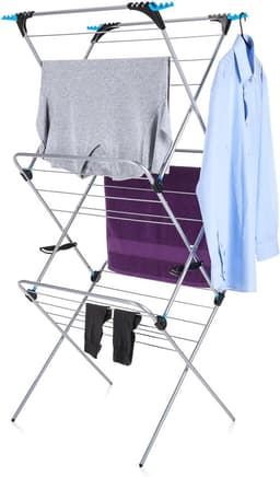 3 Tier Plus kledingluchter, droogrek voor kleding, 21 m waslijn, wasruimte, opvouwbare binnenluchter, inclusief 4 hoekhaken, ruimtebesparend kledingrek, binnen en buiten gebruik — thumbnail 1