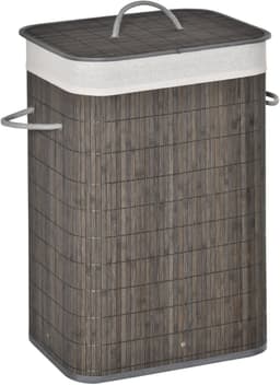 MEUNIQ Wasmand 83L van bamboe met deksel, uitneembare waszak en handgrepen, opvouwbare smalle wasbox 43 x 32 x 61 cm voor badkamer, slaapkamer of wasruimte, grijs — thumbnail 3