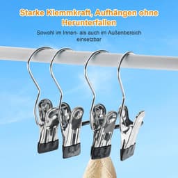 Wasknijpers, roestvrij staal, washaken, antislip, kledinghanger, clip, 360° draaibaar, laarsklemmen, laarzen, hangers, metalen klemmen voor broeken, schoenen, handdoek (zwart) — thumbnail 5