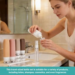 reisset voor badproducten, 16 stuks siliconen reisflessen voor het opbergen van shampoo, douchegel, huidverzorgingsproducten en meer — thumbnail 5