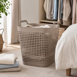 Storage Solutions Wasmand - beige - 48 liter - 40 x 51 cm - kunststof - wasbox - mand voor wasgoed - badkamer — thumbnail 5