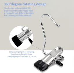 Wasknijpers, roestvrij staal, washaken, antislip, kleerhanger-clip, 360 graden draaibaar, laarsknijpers, laarzen, hangers, metalen klemmen voor broeken, schoenen, handdoek (zwart) — thumbnail 5
