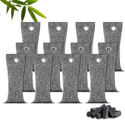 Bamboe Houtskool Zakjes, 12 Stuks, Vochtabsorberende en Geurabsorberende Zakjes voor Schoenen, Kasten, Auto's en Badkamers, 75g — thumbnail 1