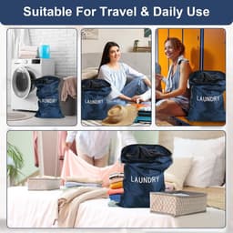 Waszak voor op Reis - Blauw - 60 x 45 cm - Waterdichte Opvouwbare Tas - Voor Vuile Kleding — thumbnail 2