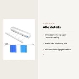 Waslijn Intrekbaar - Wanddroogrek - Kledingdroogtouw - Ruimtebesparend - 5 Touwen - Draagt tot 8kg - Droogtouw — thumbnail 2