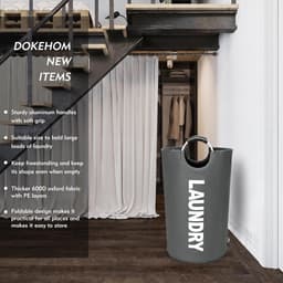SnelShoppen - DOKEHOM 125L Grote Wasmand, Vouwbare Waszak, Hoogwaardige Staande Wasmand, Opvouwbare Wasbak, Donkergrijs, Perfect voor Thuis, Camping, — thumbnail 3