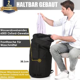 Waszak voor op reis, vuile was, XXL, 115 liter, waszak met 2 gevoerde schouderbanden, waterdichte waszak, opvouwbare opbergzak, dagrugzak, plundry bag — thumbnail 2
