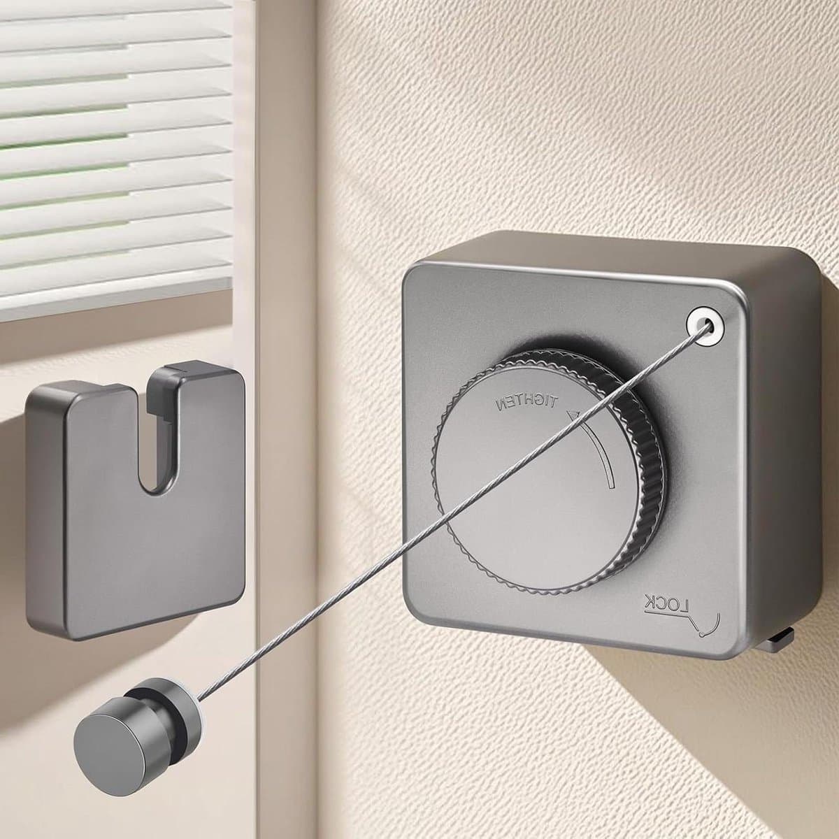 Waslijn Uitschuifbaar - Intrekbare Lijn - Kleding Drogen - Anti-Doorhang Ontwerp - 46 Meter - Grijs — afbeelding 1