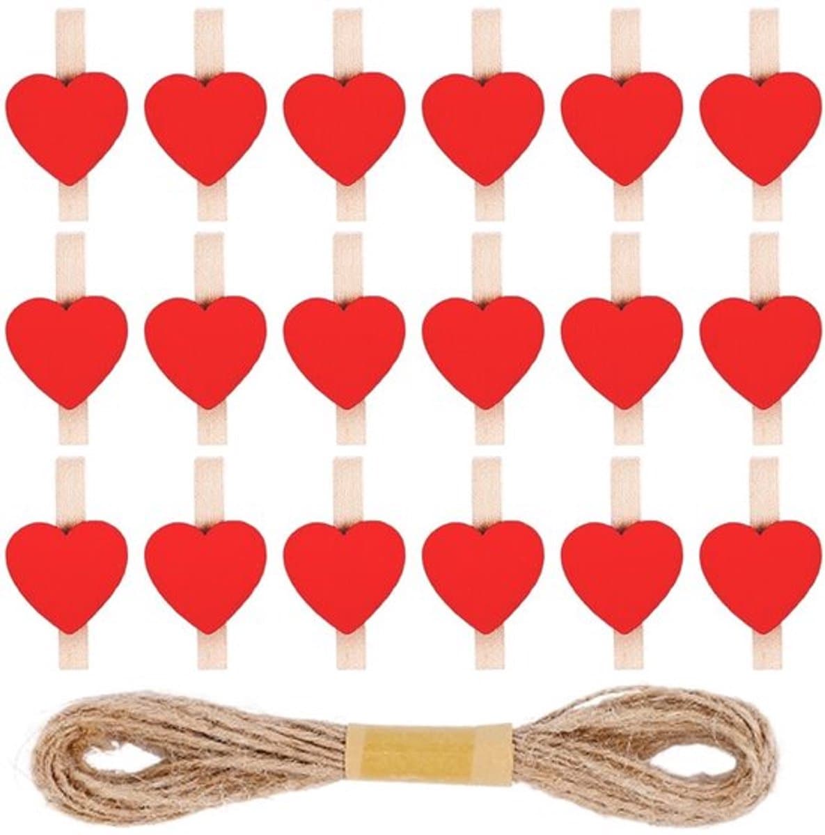 Houten Wasknijpers - Mini Hart Clips - Schattige Decoratie - Rood - Herbruikbaar - Doe-het-zelf Ambachten - Bruiloft Feest — afbeelding 1