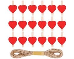 Houten Wasknijpers - Mini Hart Clips - Schattige Decoratie - Rood - Herbruikbaar - Doe-het-zelf Ambachten - Bruiloft Feest