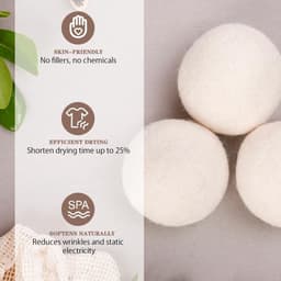 SnelShoppen - Wool Drying Balls XL 6-Pack Natuurlijke Wol Droogballen, Organisch, Herbruikbaar, Vermindert Kreukels en Droogtijd, Eco-vriendelijk — thumbnail 5