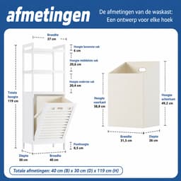 Wasmand Kast - Badkamerkast met 3 Planken - Wit - Bamboe — thumbnail 2