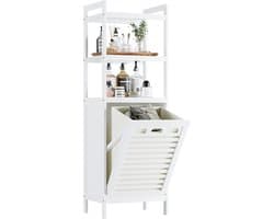 Wasmand Kast - Badkamerkast met 3 Planken - Wit - Bamboe