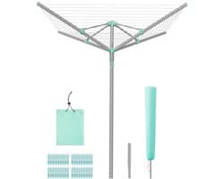Draaibare waslijn met beschermhoes en 50 meter waslijn voor 5 wasbeurten - 139,3 x 139,3 x 181,5 cm - Zilver