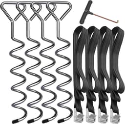 SnelShoppen - Set van 4 Grondankers voor Trampoline, Roestvrijstalen Grondankers voor Tuin, Camping, Schommels, 4 Sterke Bandjes, Diameter 8 mm, Lengt — thumbnail 1