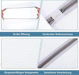 Wasnetjes met ritssluiting - Wit - 60 x 80 cm - Grofmazig Polyester Wasnet voor Wasmachine en Droger — thumbnail 2