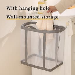 Wasmand - Opvouwbare wasmand - Grote wasmand -Wasmand met handvat - Grote Mesh Wasmand voor Kleding - Speelgoed en Opberging - Ademend Wasgoedmand voor Badkamer - Slaapkamer en Reis - Ruimtebesparend Design — thumbnail 5