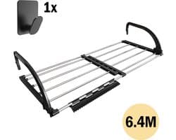 PLAY IT Droogrek Uitschuifbaar XL Zwart - 6.4 Meter drooglengte - Wasrek Inklapbaar