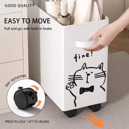 Wasmand - Wasmand met wielen - opvouwbare wasmand - Wasbox - Wasmand badkamer -Opbergmand - Wassorteerder - Kunststof Wasbox - Wasmand voor Badkamer, Slaapkamer, Wasruimte - 35 x 20x 40 cm - Crèmewit — thumbnail 4