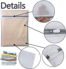 Linnen Waszak Set van 2 - Antideformatie Mesh Waszakken voor Kleding, Ondergoed en Shirts - Vierkante Opbergzak met Rits in Grijs en Wit, M/L Formaat — thumbnail 2