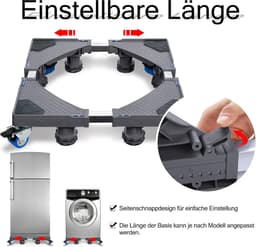 Verstelbare wasmachinesokkel, wasmachine-onderstel, onderkast, beweegbare sokkel voor koelkast, droger en wasmachine, (45 - 75 cm) - 8 voeten en 4 wielen, grijs — thumbnail 4