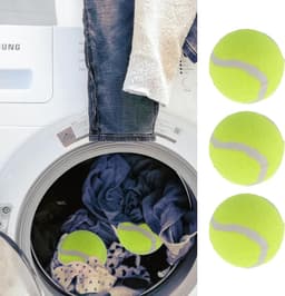 Droogballen set van 3 | Ø 6 cm rubberen kern geel polyestervilt | tennisballen droger droogtijd - energiebesparing — thumbnail 1