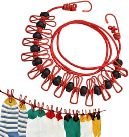 Waslijnen met Clips - Reiswaslijn Drooglijn - Kleding Drogen - Winddicht Anti-slip - 1.7 meter - Rood — thumbnail 1