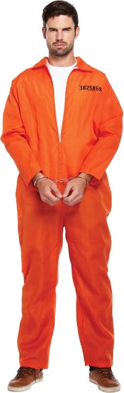 Oranje gevangenis jumpsuit voor volwassenen en heren, verkleedkostuum, veroordeelde ketelpak, gevangenenenoverall, gevangenisspringpak, verkleedoutfit, twee maten herenkostuum — thumbnail 2