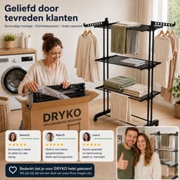 Home & Marker - Droogrek Inklapbaar - Wasrek Opvouwbaar - Droogtoren 3-Laags - Staand Wasrek met Wielen - 35 kg Draagvermogen - Ruimtebesparend - Zwart - DRYKO — thumbnail 5