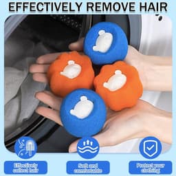Reserveonderdelen en accessoires voor wasmachines, verpakking met 8 herbruikbare drogerballen, voor het reinigen van dierenharen, kleding en wasgoed, blauw en oranje. — thumbnail 3