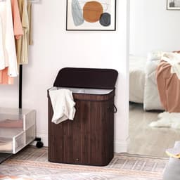 Merkloos Bamboe wasmand met 2 vakken en deksel - 72L — thumbnail 2