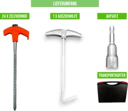 FAMEX 24-delige Schroefharing Set 20 cm met Booradapter, Uithaak en Opbergbox, Robuuste Stalen Tentharingen voor Camping — thumbnail 3