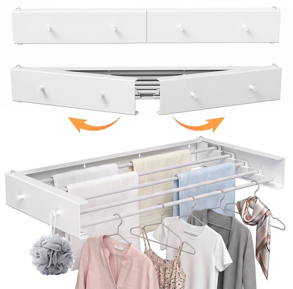 Wanddroogrek 80cm - Wasrek Inklapbaar - 5 Droogstangen - Wasrek Hangend - Droogrek - Inklapbaar Droogrek - Droogrek Muur - Wit — afbeelding 1
